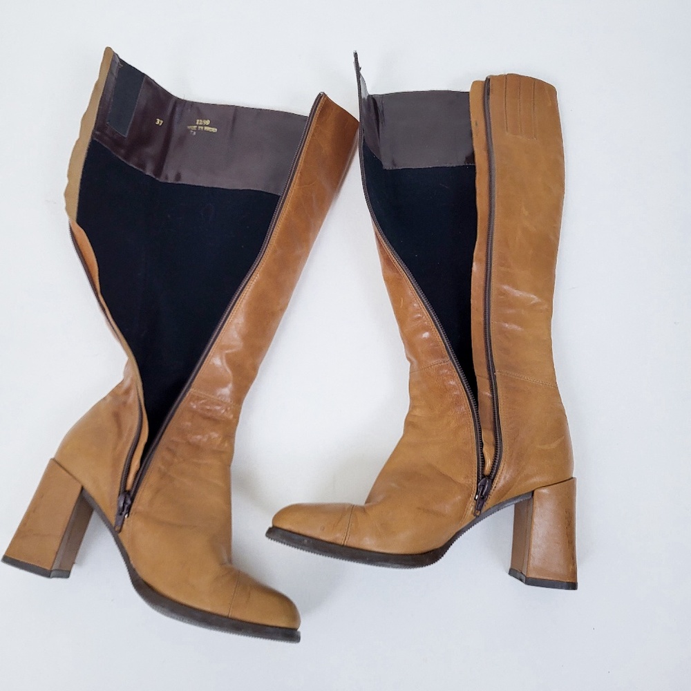90's Aldo Square Toe Boots block heel chunky fitted tight side zipper calf - Picture 14 of 15